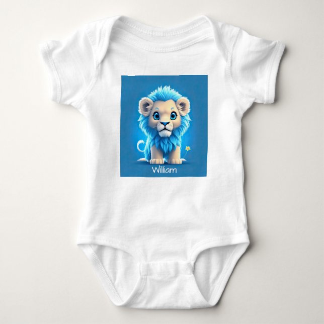 Body Lion Bébé Bleu pour les amateurs de Lion (Devant)