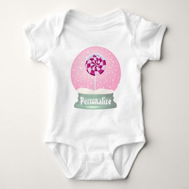 Body Lollipop enneigée globe mignon fille rose hiver (Devant)
