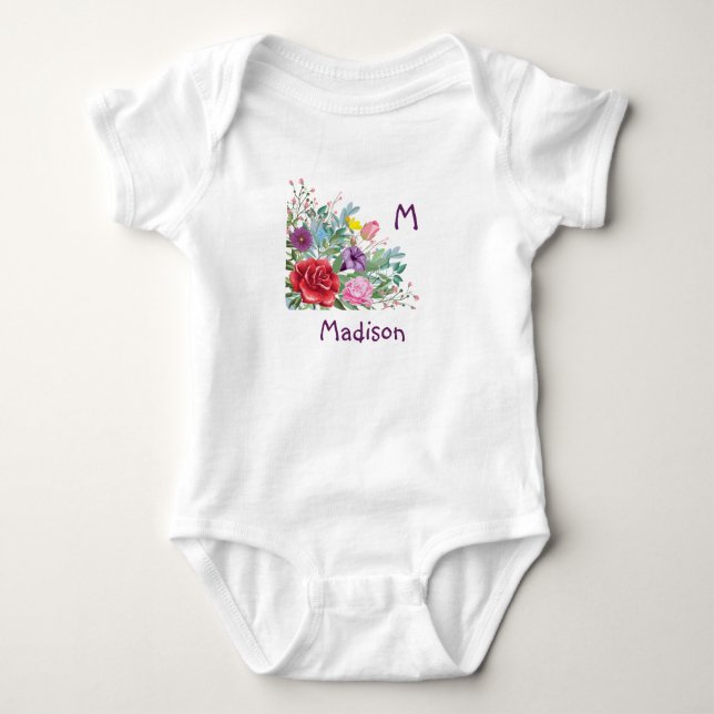 Body M Madison Personnaliser Nom initial, Fleurs Roses (Devant)