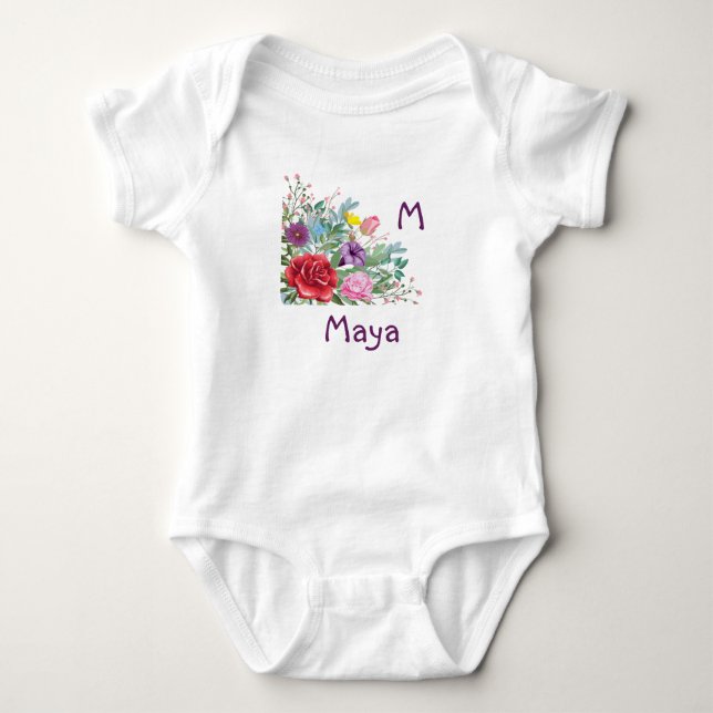 Body M Maya Personnaliser Nom initial, Fleurs Roses (Devant)
