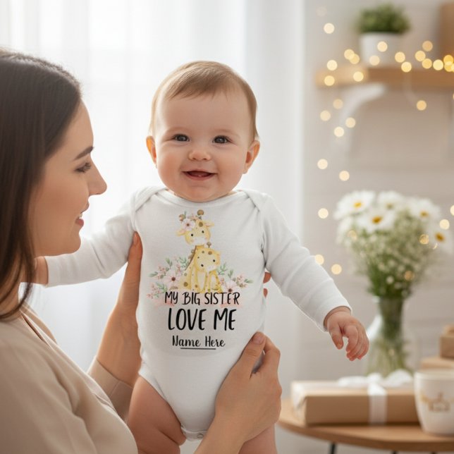 Body Ma grande sœur m'aime avec un nom personnalisé (My Big Sister Loves Me Personalized Baby Bodysuit)