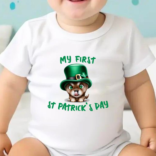 Body Ma première St Patrick's Day Chien chiot Leprechau (my first St. Patrick's day baby bodysuit with a cute puppy dog wearing a leprechaun hat)