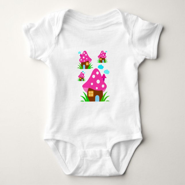 Body Maison Champignon Rose Mignonne et Nuages Couvertu (Devant)