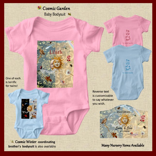 Body manche courte Cosmic Garden pour bébé (Sweet Brother & Sister 1-piece suits, sold separately, are fully customizable, on both front & back.)
