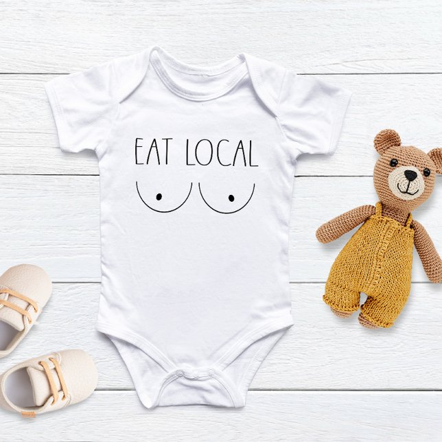 Body "Mangez local" Drôle allaitant bébé (Créateur téléchargé)