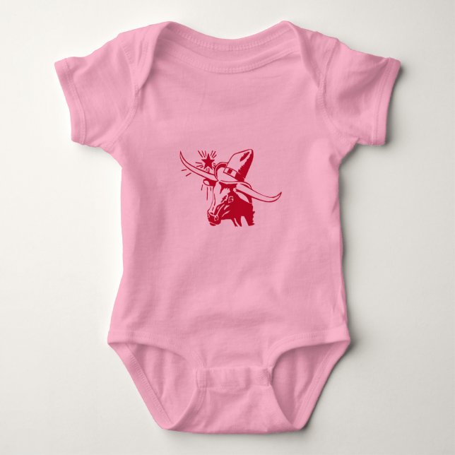 Body Maroon Longhorn Steer avec Casquette Cowboy (Devant)