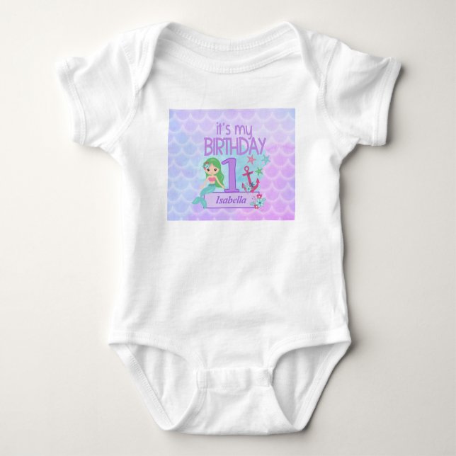 Body Mermaid thème 1er anniversaire Baby Bodysuit (Devant)
