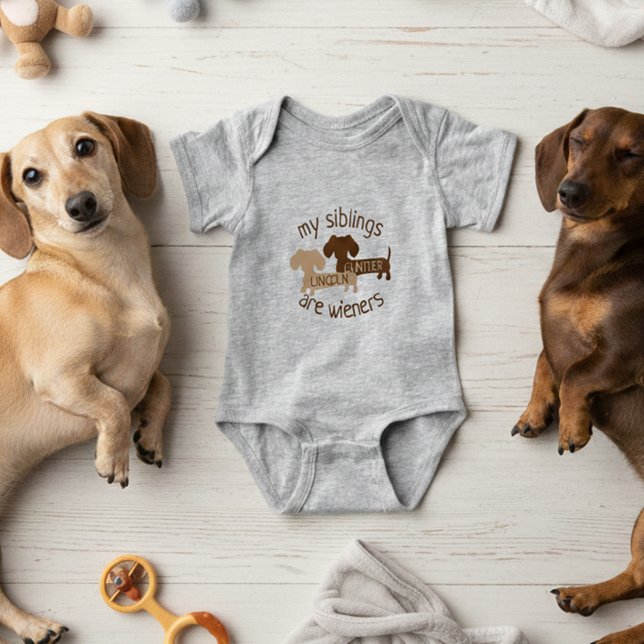 Body Mes frères et soeurs sont Wieners AJOUTER Dachshun (Personalized my siblings are wieners dachshund baby outfit for newborn - baby shower gift)