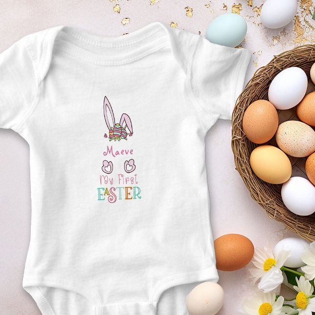 Body Mes premiers oeufs de Pâques et la fille des oreil (Personalized Bodysuit for Baby's First Easter)