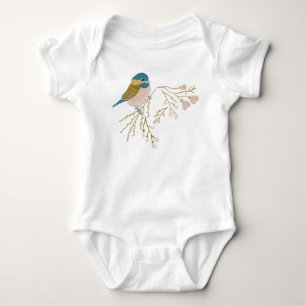 Body Mésange dorée rose mignonne Oiseaux Floral Cœurs