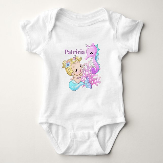 Body Mignon ajouter nom bébé sirène hippocampe licorne (Devant)
