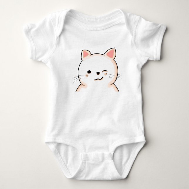 Body Mignon Chat moustaches Clin d'œil Chat Blanc Propr (Devant)
