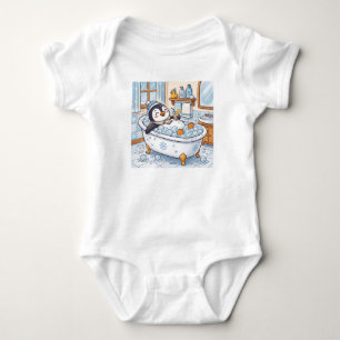 Body Mignon dessin animé pingouin heureux prenant un ba