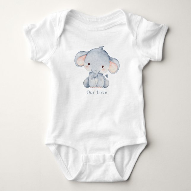 Body Mignon Éléphant Bébé et Nom à l'Aquarelle (Devant)