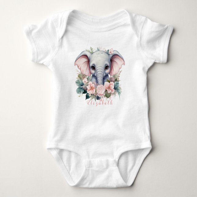 Body Mignon et Coloré Éléphant Bébé Floral (Devant)