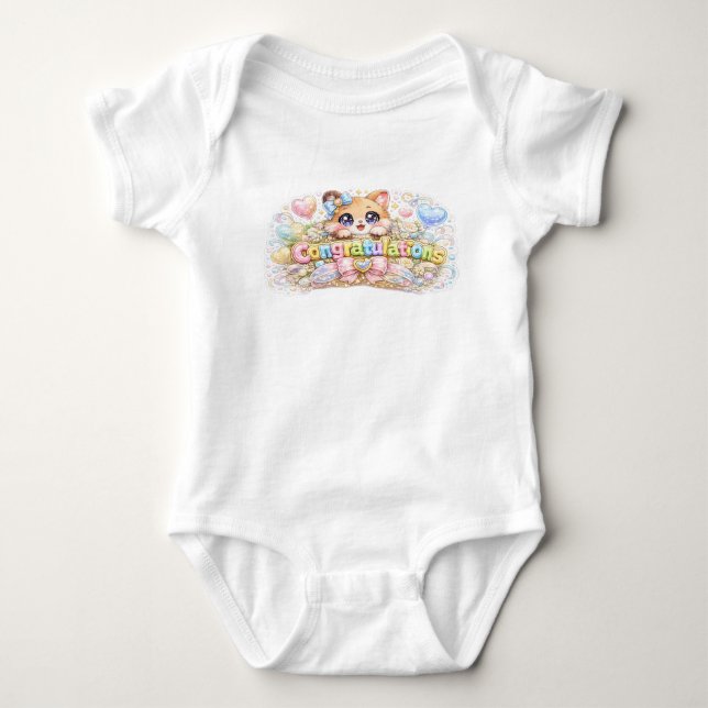 Body Mignon Kawaii Félicitations Chat Floral Rose Paste (Devant)
