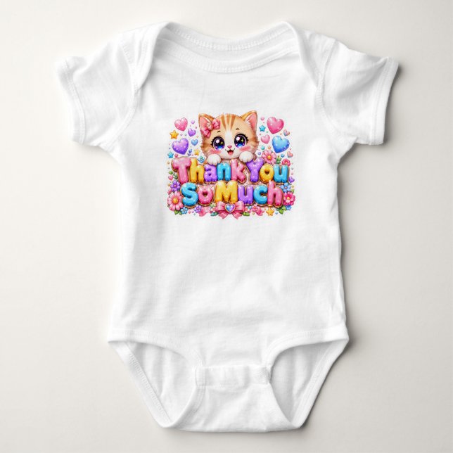 Body Mignon Kawaii Merci Beaucoup Chat Nom Pastel Rose (Devant)