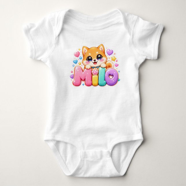 Body Mignon Kawaii Milo Nom de Chien Rose Pastel Brilla (Devant)