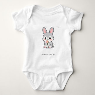 Body Mignon lapin Chibi avec fleur personnalisée 