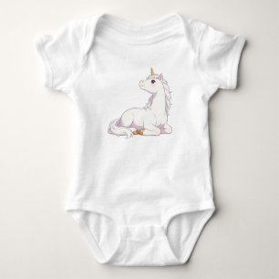 Body Mignon licorne blanche pure allongée regardant ver