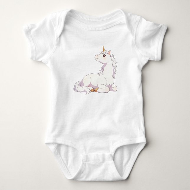 Body Mignon licorne blanche pure allongée regardant ver (Devant)