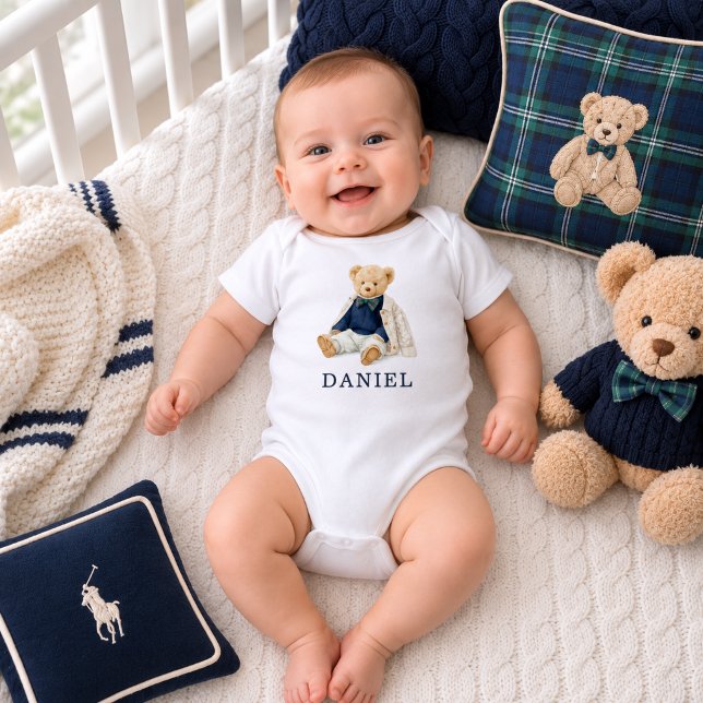 Body Mignon Ourson Prépa  (Preppy Teddy Bear Baby Boy Bodysuit)