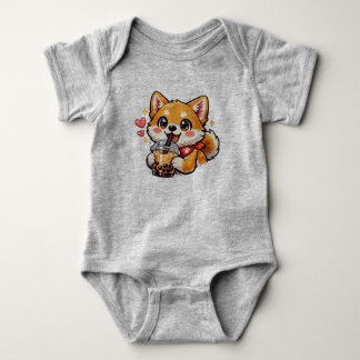 Body Mignon Shiba Inu Anime Buvant du Bubble Tea Kawaii