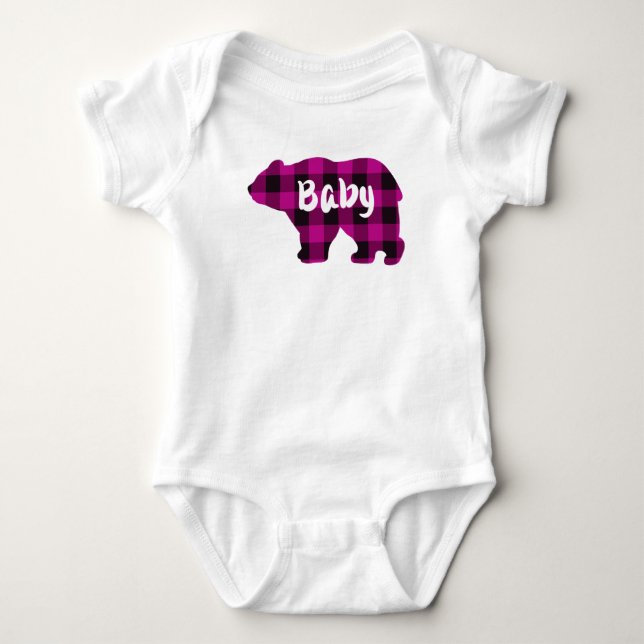 Body Mignonne bébé ours rose noir plaid motif (Devant)