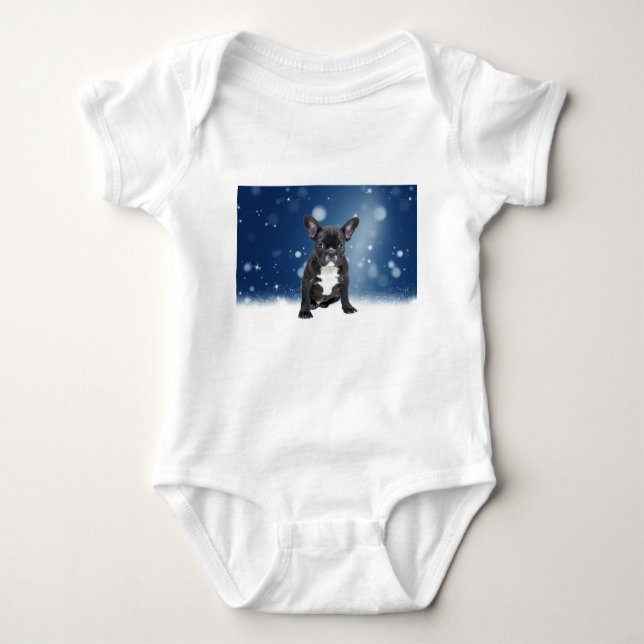 Body Mignonne French Bulldog Etoiles de neige Bleu Noël (Devant)