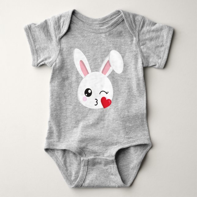 Body Mignonne Lapin, Petit Lapin, Grognon Blanc, Coeur, (Devant)