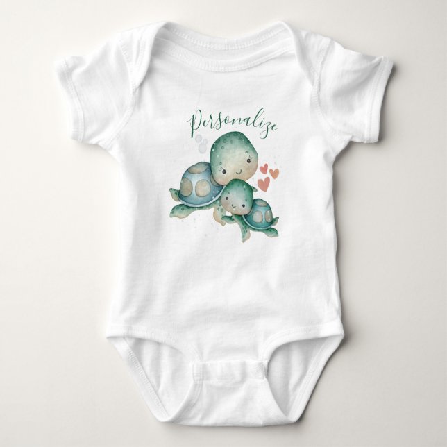 Body Mignonne maman Bébé Mer Turtle Vert Personnaliser (Devant)