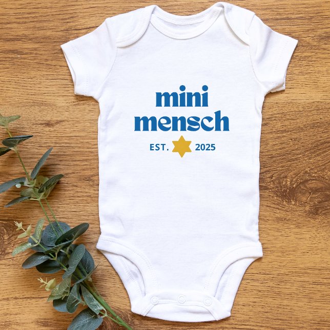 Body "Mini Mensch" Joli Garçon Juif Drôle Moderne Desig (Celebrate the birth of your mini mensch with this customizable Jewish-themed baby attire)