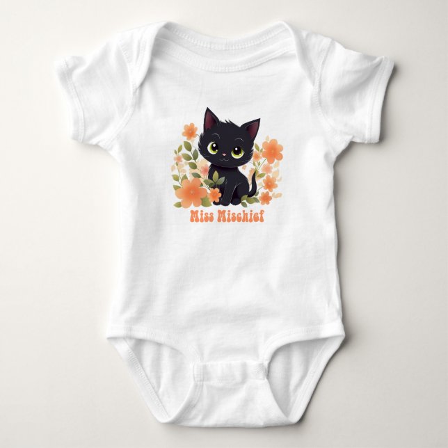 Body Miss Mischief Kitty noir avec fleurs (Devant)