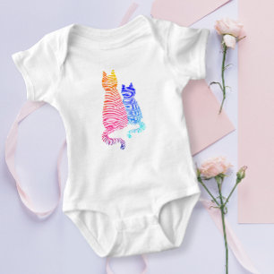 Body Moderne Abstrait Bleu Rose Rayure Chat Maman Et En