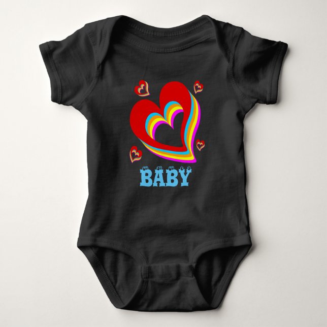 Body moderne unique coloré coeur bébé personnalisable (Devant)