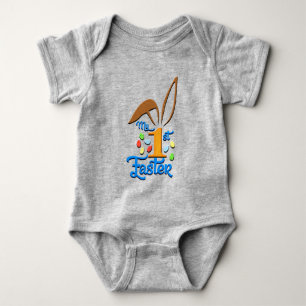 Body Mon 1er Boy Baby Boy Gray Bodysuit - Pâques