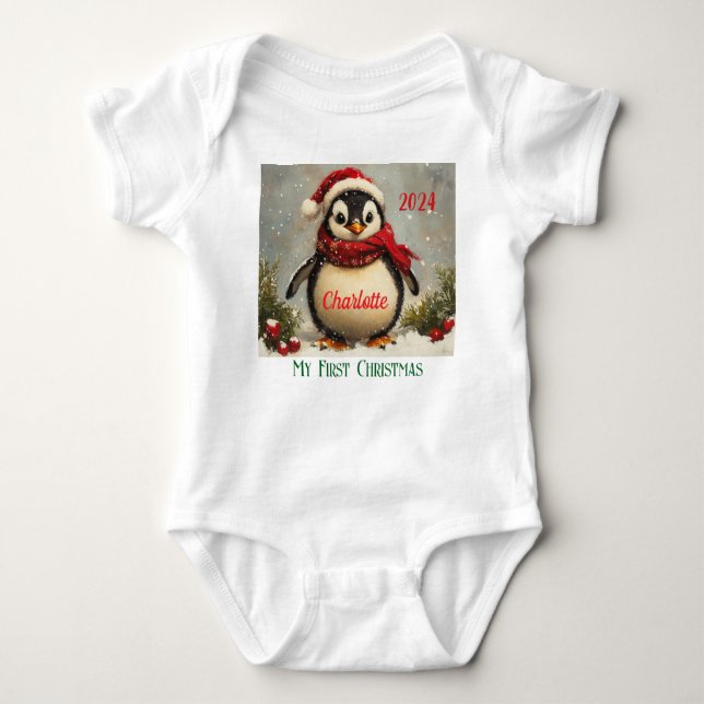 Body Mon 1er Noël, Cadeau bébé Customisé, Pingouin (Devant)