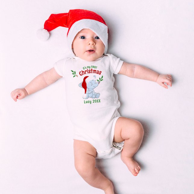 Body Mon premier éléphant de Noël Nom de bébé personnal (Créateur téléchargé)