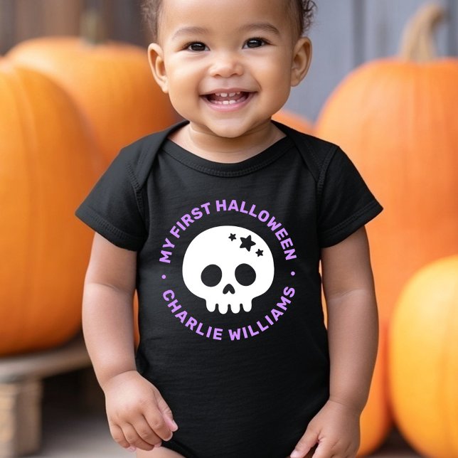 Body Mon premier Halloween crâne mignon avec des étoile (My first Halloween cute skull with stars and name Baby Bodysuit)