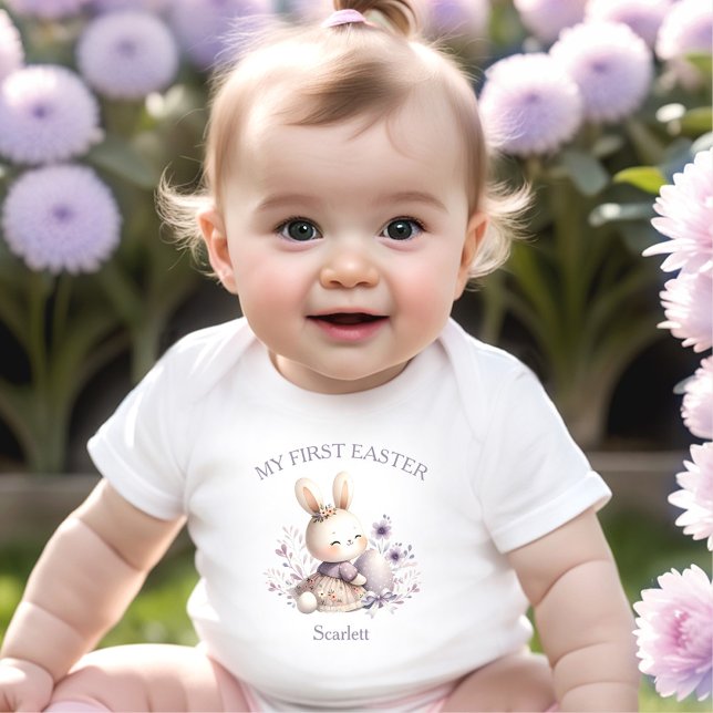 Body Mon premier lapin de Pâques Fille Nom personnalisé (My First Easter Bunny Girl Personalized Name Baby Bodysuit)