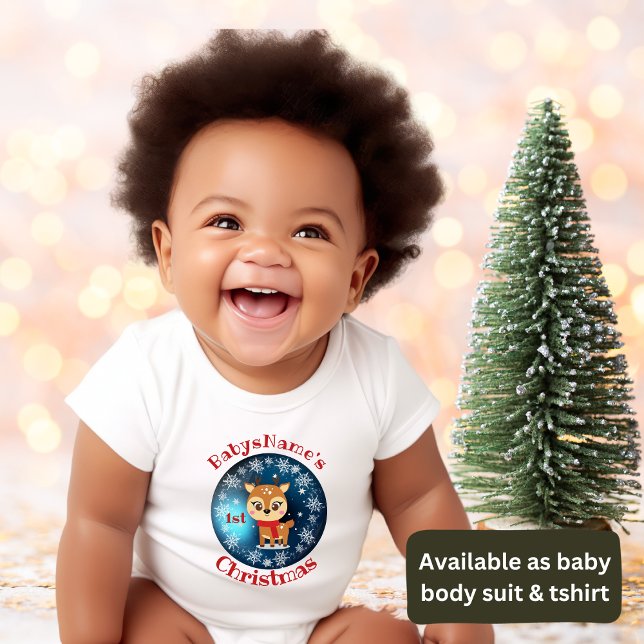 Body Mon premier Noël avec nom rennes mignons bleu (Créateur téléchargé)