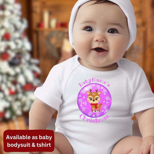 Body Mon premier Noël avec nom rennes mignons violet (Créateur téléchargé)