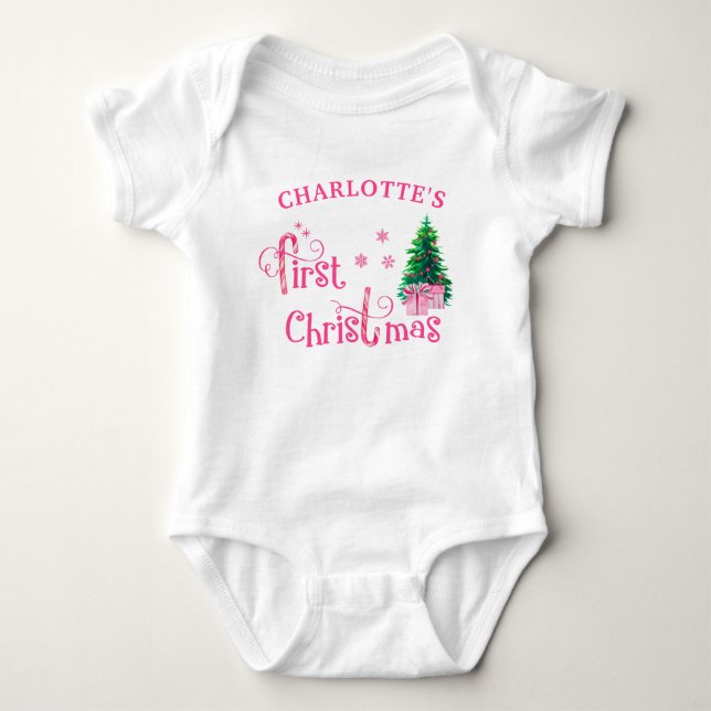 Body Mon premier Noël rose Arbre de Noël et cadeaux (Devant)