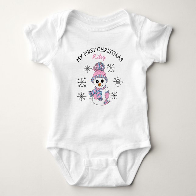 Body Mon premier Noël Snowman Snowflakes Baby Tee (Devant)