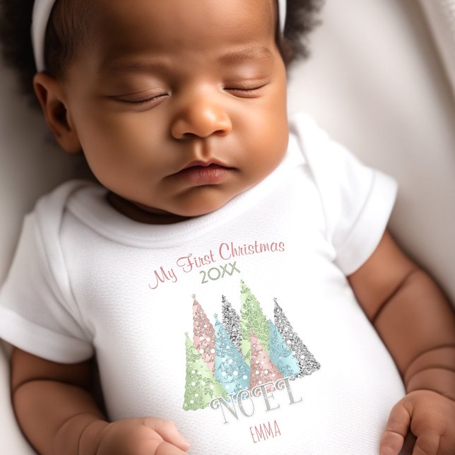 Body Mon prénom de Noël Pastel Noel Arbre de Noël (My First Christmas Name Pastel Noel Christmas Tree Baby Bodysuit)