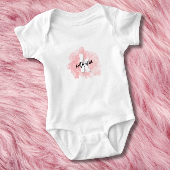 Body Monogramme Bébé Fille Aquarelle Rose (Créateur téléchargé)