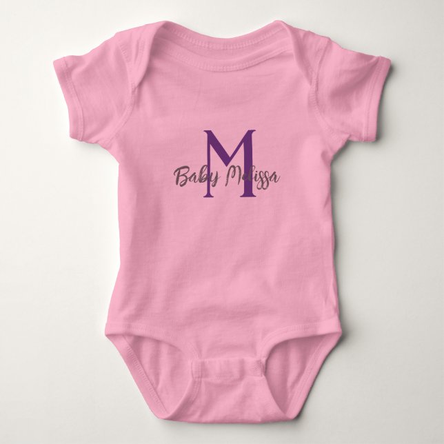 Body monogramme de bébé rose nom personnalisation minim (Devant)