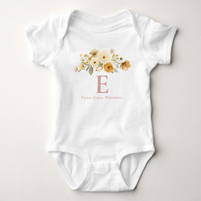 Body Monogramme Fleur Initiale Rose Poussiéreuse Fille  (Devant)