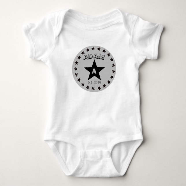 Body Monogramme gris fait sur commande d'étoile (Devant)