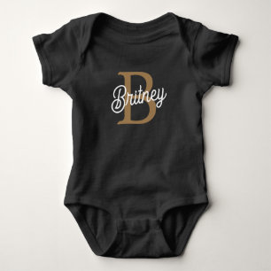 Body Monogramme moderne élégant Nom Black Gold Script